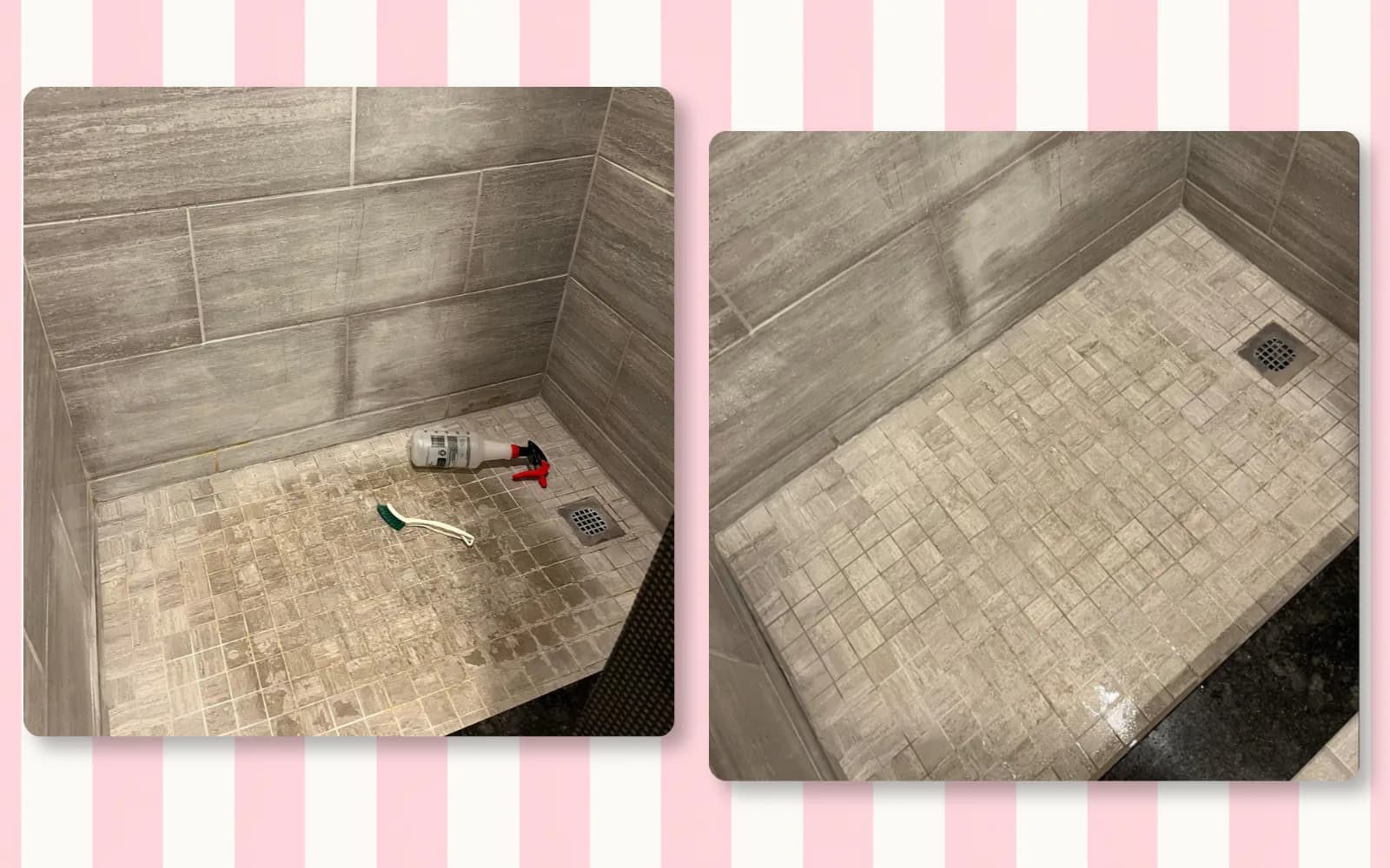 Residential shower floor cleaning before and after by Tidy KC