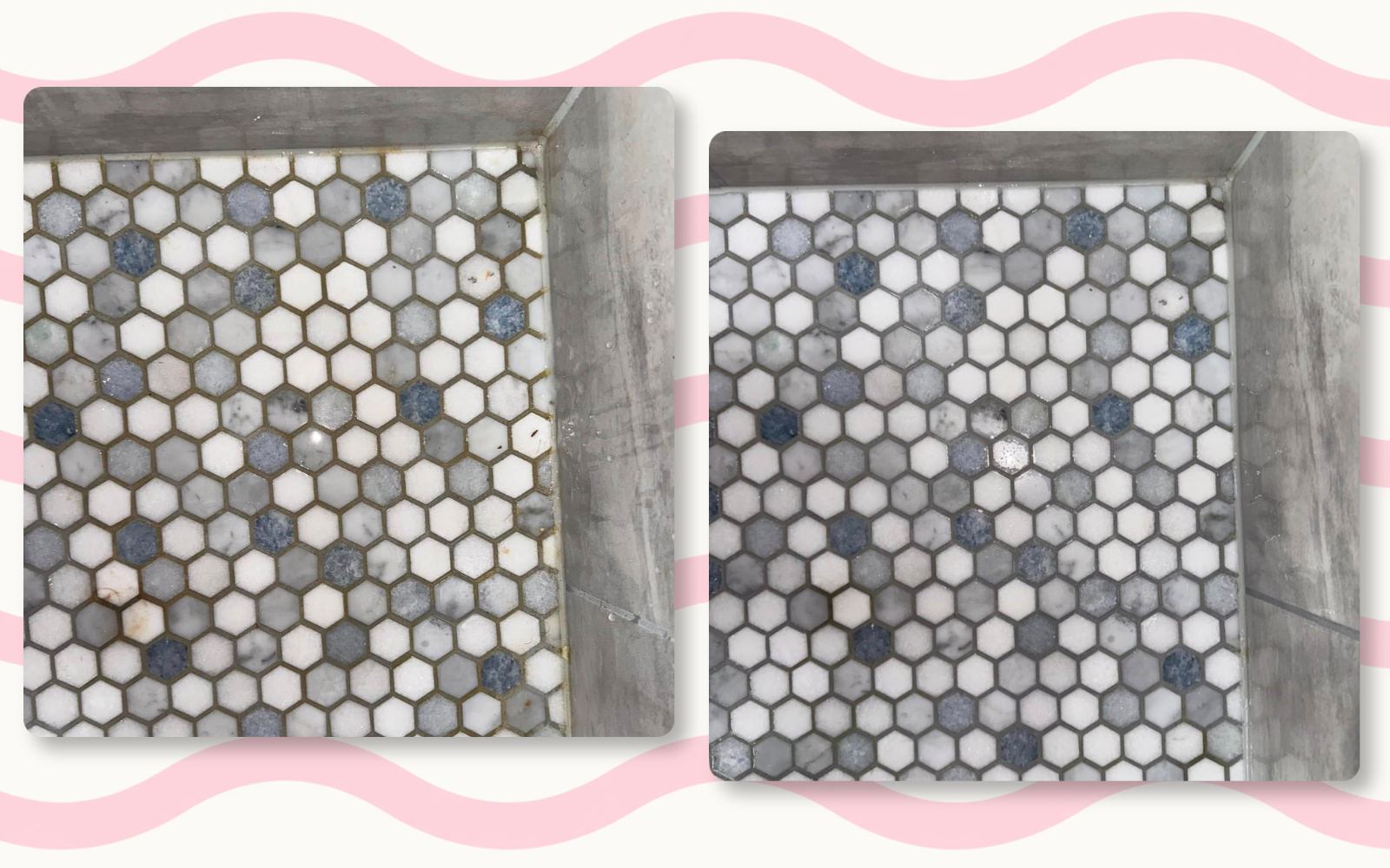 Tile shower floor cleaning before and after by Tidy KC